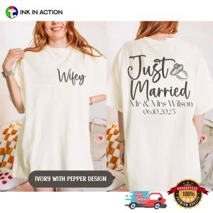 Wifey and Hubby, Custom Just Married Matching Comfort Colors Shirt 1 InkInAction.com