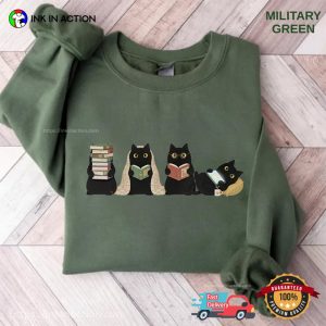 Black Cats Reading Book Cute Bookish Shirt