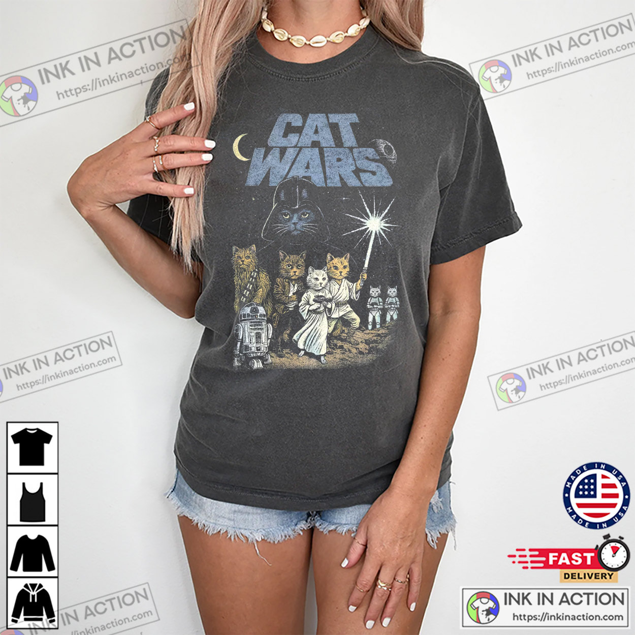 Cat Wars Parody Star Wars Vintage 90s Comfort Colors Shirt