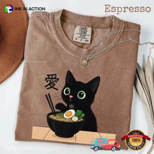 Cute Black Cat Ramen Noodle Japanese Anime Comfort Colors Shirt 2