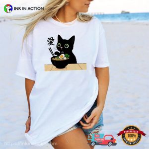 Cute Black Cat Ramen Noodle Japanese Anime Comfort Colors Shirt