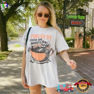 Fueled By Coffee And Anxiety Retro Skeleton Drinking Coffee Comfort Colors Shirt