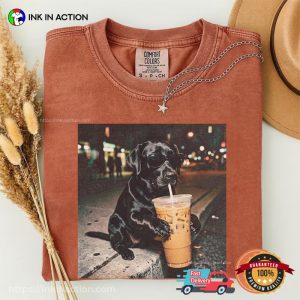 Funny Black Lab Dog Drinking Iced Coffee Comfort Colors Shirt