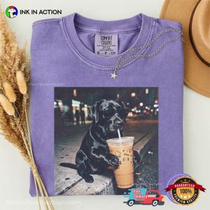 Funny Black Lab Dog Drinking Iced Coffee Comfort Colors Shirt 2 InkInAction.com