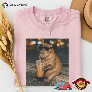 Funny Capybara Drinking Iced Coffee Comfort Colors Shirt 2 InkInAction.com