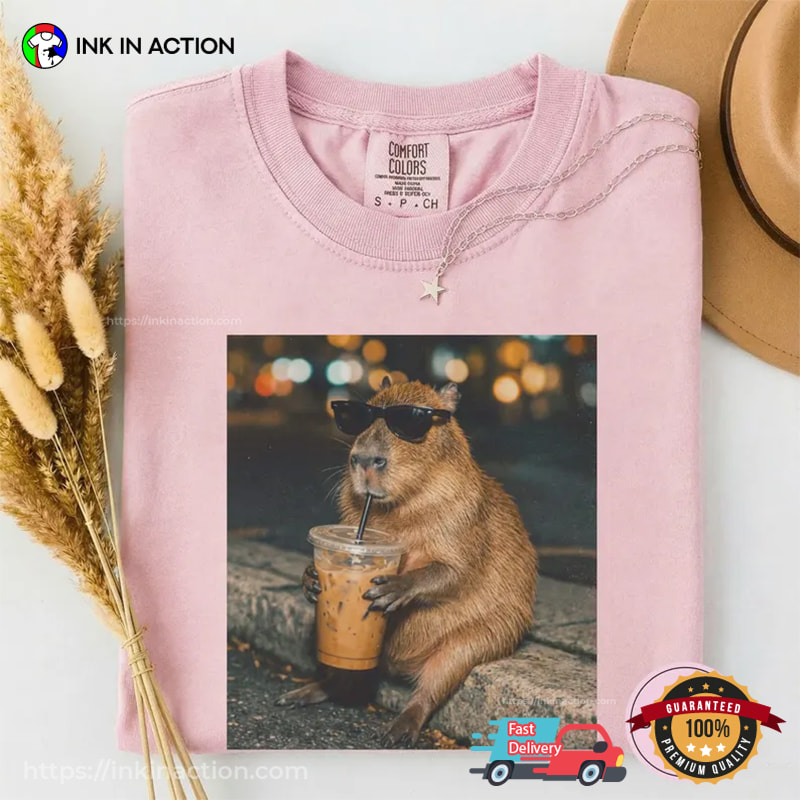 Funny Capybara Drinking Iced Coffee Comfort Colors Shirt Funny Capybara Drinking Iced Coffee Comfort Colors Shirt