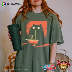 Kawaii Black Cat Eating Ramen Japanese Comfort Colors Shirt