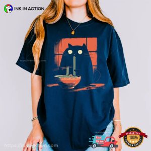 Kawaii Black Cat Eating Ramen Japanese Comfort Colors Shirt