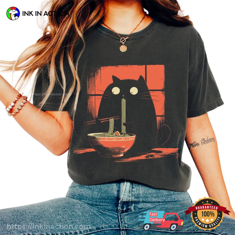 Kawaii Black Cat Eating Ramen Japanese Comfort Colors Shirt Kawaii Black Cat Eating Ramen Japanese Comfort Colors Shirt