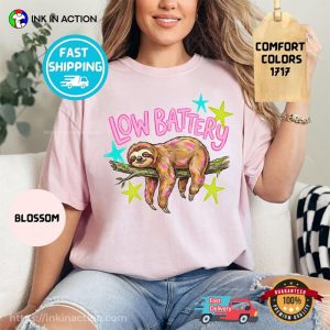 Low Battery Funny Lazy Sloth Comfort Colors Shirt 3 InkInAction.com