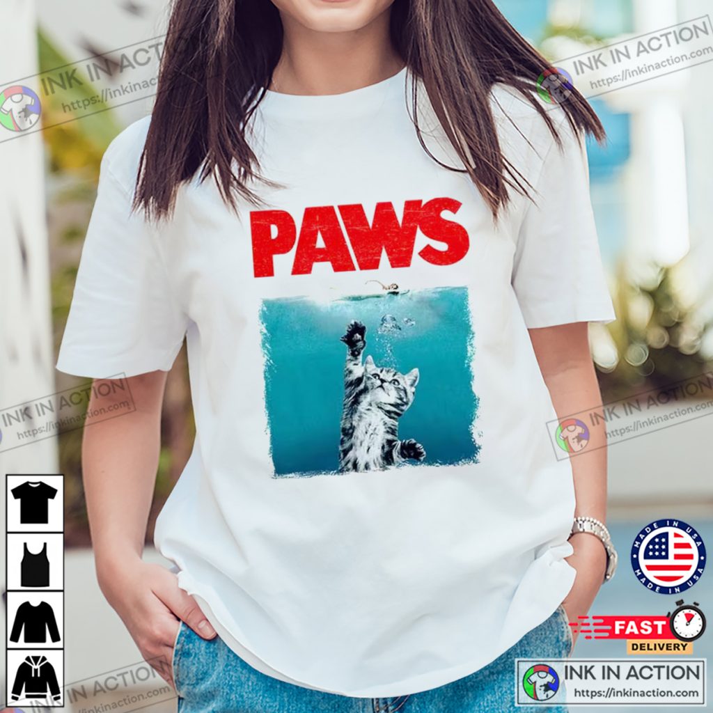 Paws Jaws Cat Funny Kitten T shirt cat day international Apparel 1