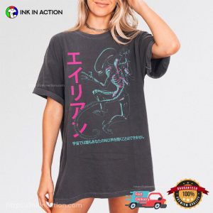 Retro Japanese Xenomorph Sci fi Alien Horror Comfort Colors Shirt 3 InkInAction.com