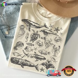 Sea Animals Doodle, Vintage Ocean Animals Shirt