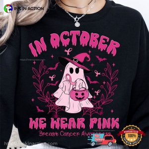 Breast Cancer Awareness Pink Ribbon Halloween Support Shirt