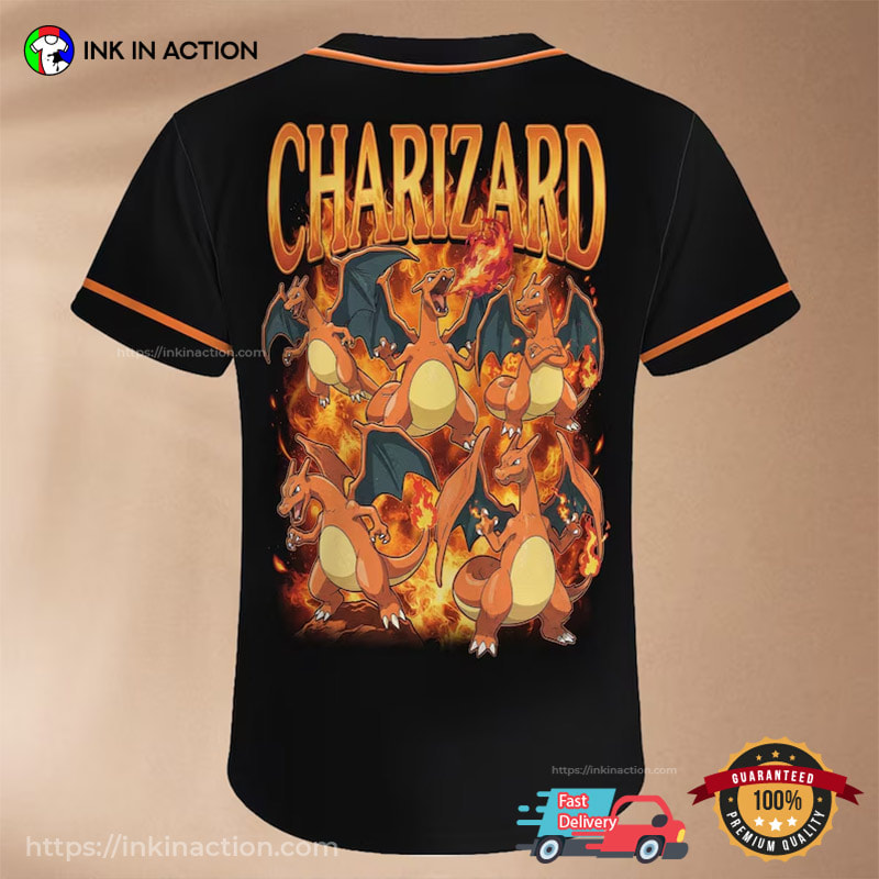 Custom Name Charizard Pokemon Baseball Jersey Custom Name Charizard Pokemon Baseball Jersey