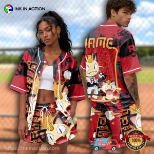 Custom Name Meowth Pokemon Rocket Team Baseball Jersey
