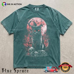 Horror Black Cat Blood Moon Halloween Graphic Comfort Colors Shirt