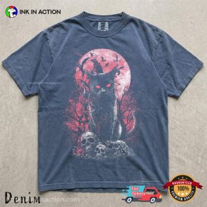 Horror Black Cat Blood Moon Halloween Graphic Comfort Colors Shirt 3 InkInAction.com