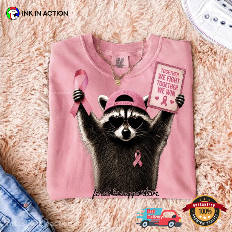 Raccoon Breast Cancer Support Pink Ribbon Comfort Colors Shirt Raccoon Breast Cancer Support Pink Ribbon Comfort Colors Shirt