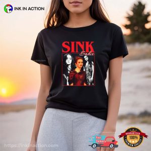 Sadie Sink In Red Dress Fan Collage Shirt