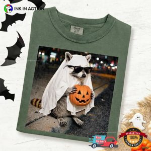Spooky Ghost Raccoon trick r treat Comfort Colors Shirt 1 InkInAction.com