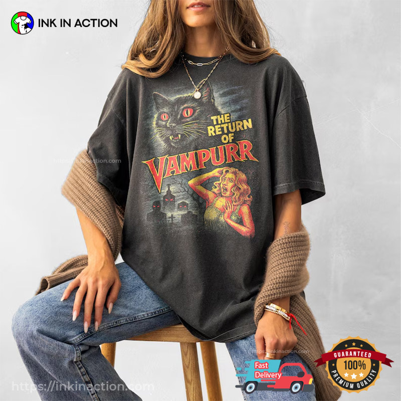 The Return Of Vampurr Funny Vampire Cat Halloween Comfort Colors Shirt