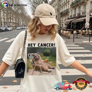 hey Cancer Middle Finger Raccoon Cancer Warrior Comfort Colors Shirt InkInAction.com