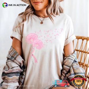 Dandelion pink ribbon breast cancer awareness Comfort Colors Shirt 2 InkInAction.com