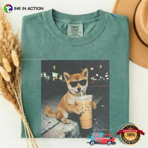 Funny Shiba Inu Drinking Iced Coffee Comfort Colors Shirt 1 InkInAction.com