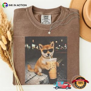 Funny Shiba Inu Drinking Iced Coffee Comfort Colors Shirt 2 InkInAction.com