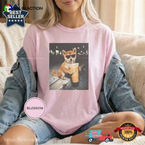 Funny Shiba Inu Drinking Iced Coffee Comfort Colors Shirt InkInAction.com