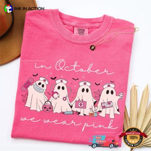 In October We Wear Pink Halloween Ghost Nurse Comfort Colors Shirt