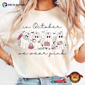 In October We Wear Pink Halloween Ghost Nurse Comfort Colors Shirt 2 InkInAction.com