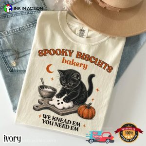 Spooky Biscuits Bakery, Halloween Black Kitty Baking Biscuits Vintage Comfort Colors Shirt
