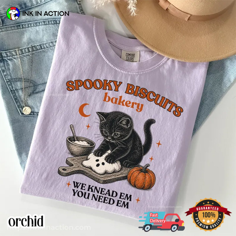Spooky Biscuits Bakery, Halloween Black Kitty Baking Biscuits Vintage Comfort Colors Shirt Spooky Biscuits Bakery, Halloween Black Kitty Baking Biscuits Vintage Comfort Colors Shirt