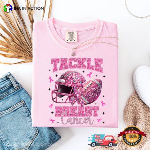 Tackle Breast Cancer, Football Cancer Fighter Comfort Colors Shirt 3 InkInAction.com