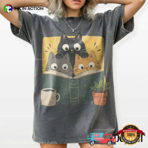 Retro Curious Reading Cats Anime Style Comfort Colors Shirt Retro Curious Reading Cats Anime Style Comfort Colors Shirt
